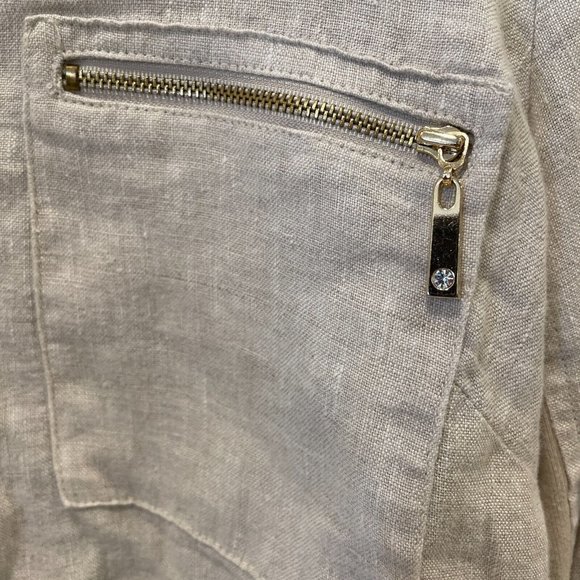 JM Collection V Neck Beige Linen Half Zip Quarter Sleeve Shirt Medium - Picture 7 of 7